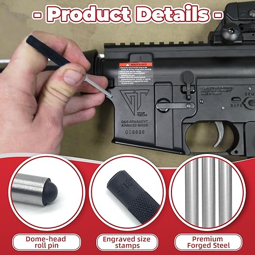 9-Piece Roll Pin Punch Set - Precision Steel Punches for Gunsmithing, Watch Repair & DIY (1/16" to 1/4") - Includes Tool Pouch, Ideal for Firing Pin Removal, Nail Punching & Building Projects - Image 3