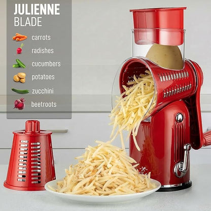 Zulay Kitchen Rotary Cheese Grater 5 Blade Cheese Shredder - Manual Hand Crank Cheese Grater With Reinforced Suction & 5 Interchangeable Drums - Easy to Use, Vegetable Chopper Round Mandoline Slicer - Image 7