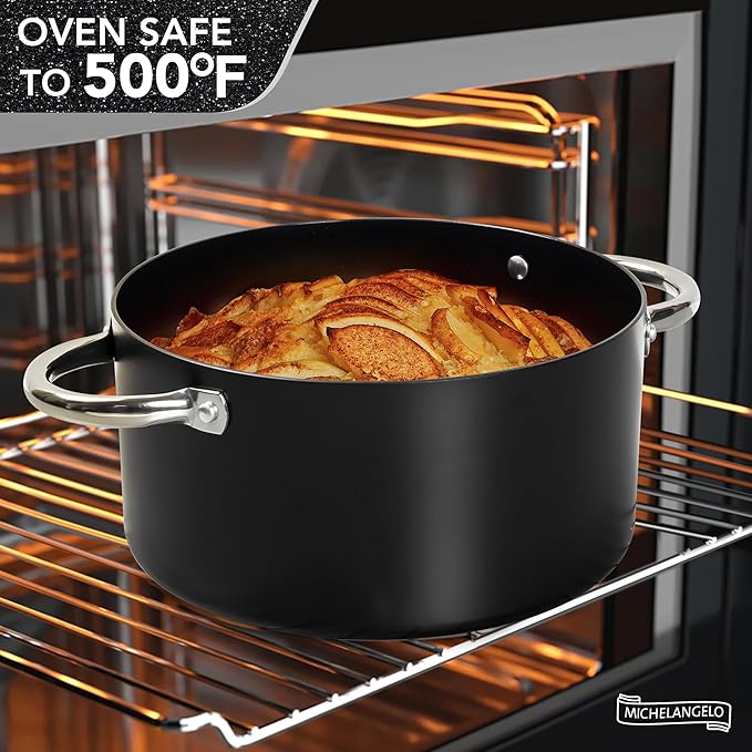 MICHELANGELO Stock Pot with Lid, Nonstick Cooking Pot, 6 Quart Soup Pot with Lid, Non Stick Pots with Stainless Steel Handle, Induction Compatible, Black - Image 5
