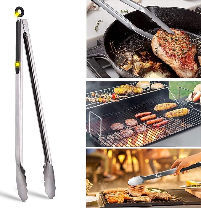 Hotec Stainless Steel Kitchen Tongs, 16 Inch Extra Long Locking Metal Food Tongs for Cooking, Serving, BBQ, Grill Non-Slip Grip - Image 6