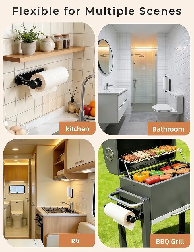 Magnetic Paper Towel Holder, One-Handed Tear Paper Towel Holder with Ratchet Mechanism, Self-Adhesive & Wall Mount, Paper Towel Holder Wall Mount for Refrigerator, Kitchen, Bathroom, Garage, Rv