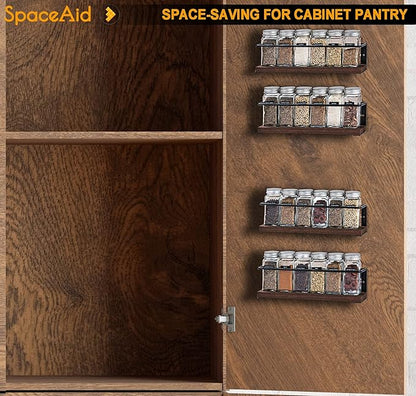 SpaceAid Spice Rack Organizer for Cabinet Door or Wall Mount (4 Pack) with 415 Spice Labels - Wood Hanging Seasoning Shelf for Cupboard Pantry or over the Stove - Image 3