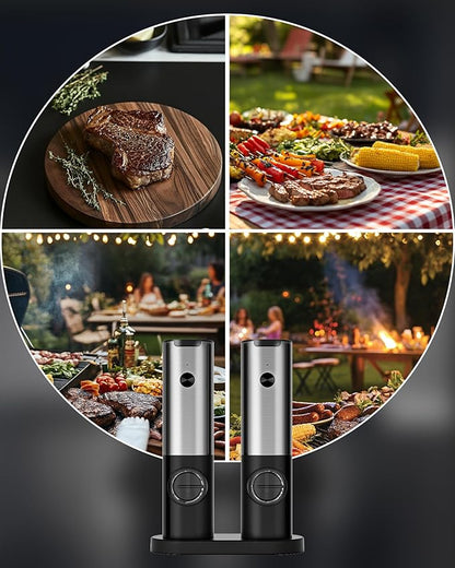 Electric Salt & Pepper Grinder Set - USB-C Rechargeable with LED Light & Charging Dock, 5 Adjustable Coarseness Settings, One-Touch Automatic Mills for Kitchen, Dining, and Gifts