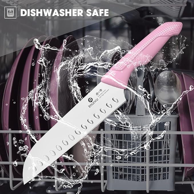 imarku Knife Set with Block, Sharp Knife Set with Built-in Sharpener, Japanese Stainless Steel Kitchen Knife Set with Non-Slip Ergonomic Handle, Dishwasher Safe, Valentine's Day Gifts, 14 PCS, Pink - Image 5