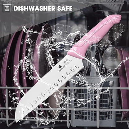 imarku Knife Set with Block, Sharp Knife Set with Built-in Sharpener, Japanese Stainless Steel Kitchen Knife Set with Non-Slip Ergonomic Handle, Dishwasher Safe, Valentine's Day Gifts, 14 PCS, Pink - Image 5