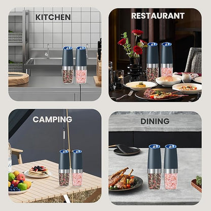 Battery Operated Salt And Pepper Grinder Set with LED Light, Automatic Electric Gravity Salt And Pepper Shakers Set, Each 6 AAA Batteries Needed, Adjustable Roughness, 2 Pack (Grey) - Image 7
