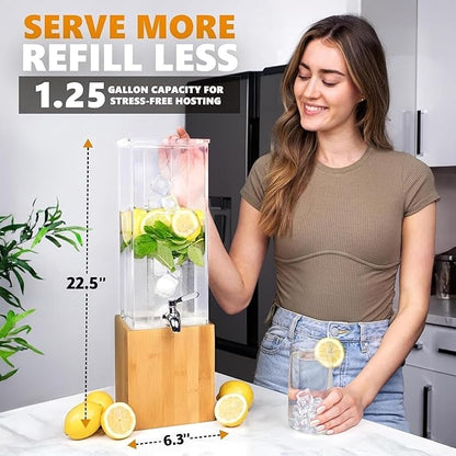 ACRYLIC Drink Dispenser- 1.25 GALLON Beverage Dispenser with Stand and Ice Core – Cold Drink Server for Parties and Events - Image 2