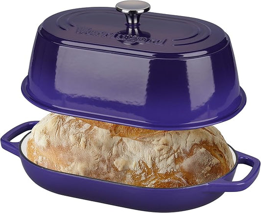 VORRINGARD Enameled Cast Iron Dutch Oven Pot with Dome Lid, Oval Bread Oven for Homemade Sourdough Bread Baking, Oven Safe up to 500°F, 6 Quart, Purple