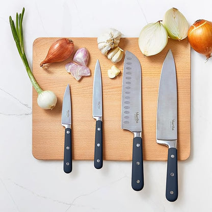MARTHA STEWART Eastwalk 14 Piece High Carbon Staineless Steel Cutlery Set w/ABS Triple Riveted Forged Handle Acacia Wood Block - Navy Blue - Image 7