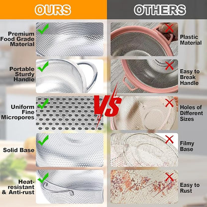 Colander Stainless Steel, 7 Piece Strainers and Colanders Set, Mesh Strainer Net Baskets with Handles, 2 Stainless Steel Plates and Fine Mesh Strainer for Kitchen Food Strain Drain Rinse Cooking - Image 6