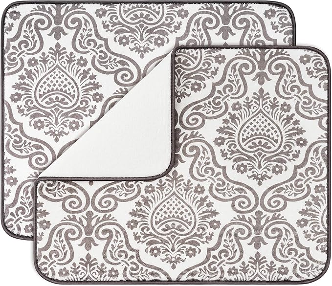 Subekyu Dish Drying Mats for Kitchen, Ultra Absorbent Microfiber Drying Mat, Dishes Drainer Pads 2 Pack, 19 by 15 Inch (Floral Vine) by SUBEKYU