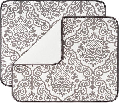 Subekyu Dish Drying Mats for Kitchen, Ultra Absorbent Microfiber Drying Mat, Dishes Drainer Pads 2 Pack, 19 by 15 Inch (Floral Vine) by SUBEKYU