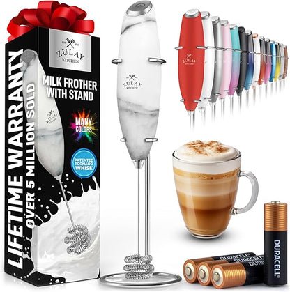 Zulay Kitchen Patented Tornado Triple Whisk Milk Frother with 4 Duracell Batteries – Handheld Foam Maker for Coffee, Lattes, Matcha & Hot Chocolate – Rich, Creamy Froth in Seconds - Marble by ZulayKitchen