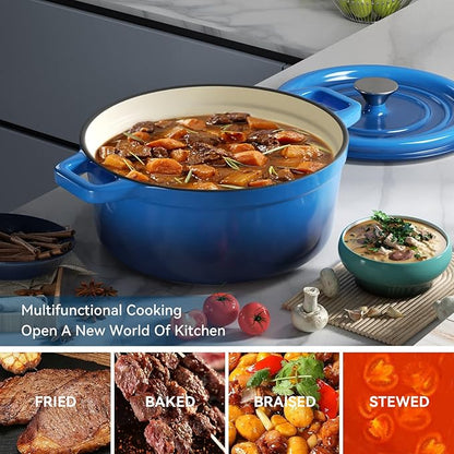 Miereirl 6.5 Quart Enameled Dutch Oven Pot with Lid, Cast Iron Dutch Oven with Dual Handles for Bread Baking, Cooking, Non-stick Enamel Coated Cookware (Dark Blue) - Image 6