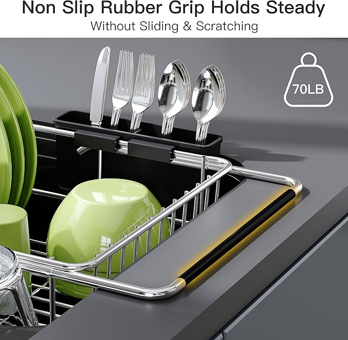 JASIWAY Dish Drying Rack in Sink, Expandable Stainless Steel Dish Drainers for Kitchen Counter, Dish Dryer Rack for Inside Sink, Over The Sink Dish Racks with Utensil Holder, Silver - Image 8