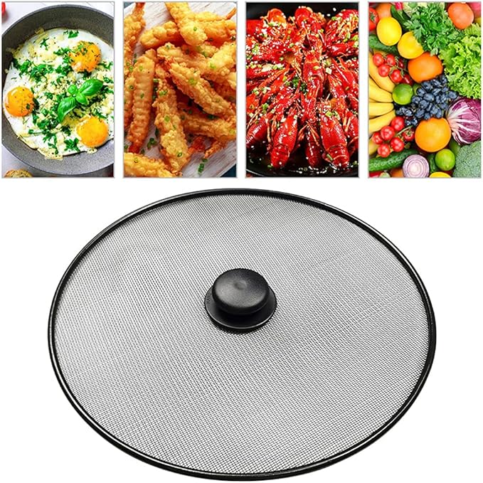 Splatter Screen, Frying Pan Splatter Screen, Splash Guard Lid with Knob, Extra Fine Mesh Splash Guard Pot Lid,Iron Coating Grease Guard Frying Pan Cover for Cooking(size:29cm) - Image 5