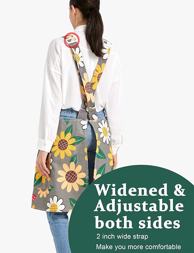 Cozy Adjustable Cross Back Aprons for Women with Pockets Cotton Linen Cooking Kitchen Baking
