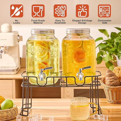 1 Gallon Glass Drink Dispensers for Parties, 2PACK Beverage Dispenser with Stand, Fruit Infuser and Stainless Steel Spigot 100% Leakproof, Beverage Dispenser for Lemonade Sun Tea - Image 2