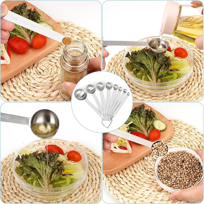 Upgrade 9 PCS Stainless Steel Measuring Spoons Set, Small Tablespoon, Teaspoons, Set 8 with Bonus Leveler for Dry and Liquid, Fits in Spice Jars, 1/32 1/16 1/8 1/4 1/2 1 tsp, 1/2 1 tbsp - Image 5