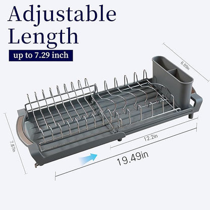 Dish Drying Rack Compact Expandable - A Space-Saving, Stainless Steel, Rust-Resistant Dish Drainer for Kitchen and Apartment Countertops/Sink Cabinets, Extendable from 11.42 to 19.9 inches (Gray) - Image 2