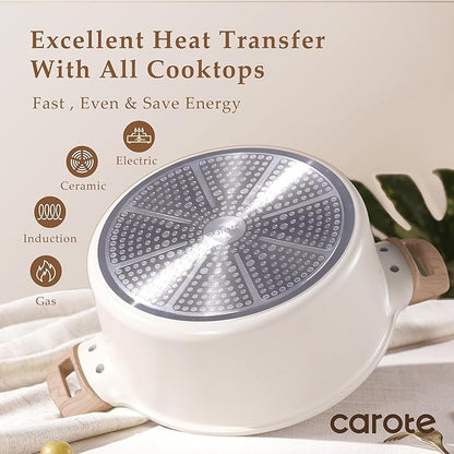 CAROTE 6 Qt Nonstick Stock Pot with Lid Soup Pot, 6 Quart Casserole with Lid, Easy to Clean Non Stick Cooking Pot Cookware PFOA Free, White Granite - Image 3