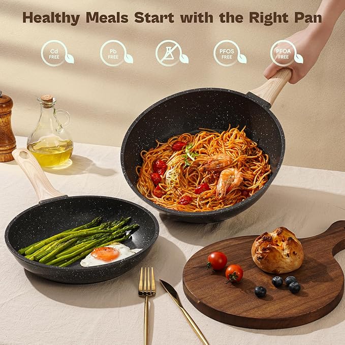 13 Pcs Pots and Pans Set, Nonstick Cookware Sets Black Granite Induction Cookware, Non-toxic Healthy Non stick Kitchen Cooking Set with Frying Pans Set, Saucepans (PFAS/PFOA/PFOS Free) - Image 5