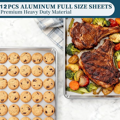 Full Size Commercial Quality Baking Sheet Pan, Bastwe Aluminum Cookie Tray Pan for Oven, Freezer, Bakery, Hotel Restaurant, Thick Steel Rim Prevents Warping (12 Pack, 26 x 18 Inch) - Image 3