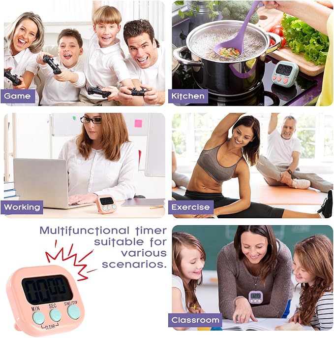 Weewooday 24 Pcs Digital Kitchen Timer Magnetic Timer Bulk On/Off Switch Minute Second Count up Countdown Loud Alarm for Exercise Cook Baking (Macaron Colors) - Image 7