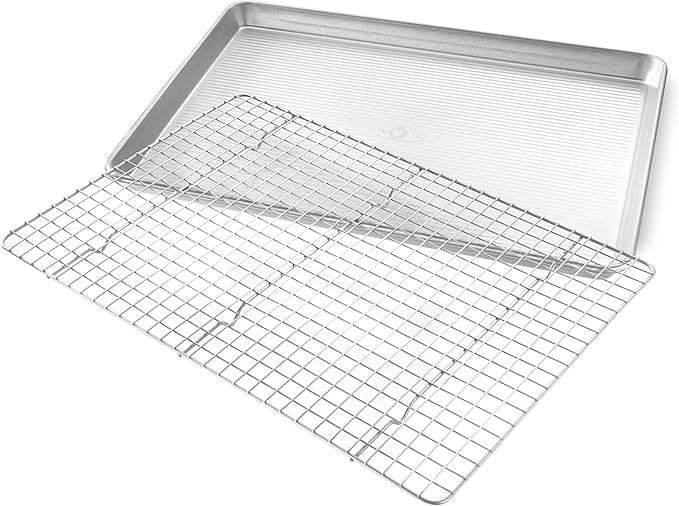 USA Pan Bakeware Half Sheet Baking Pan and Bakeable Nonstick and Cooling Rack Set, Metal - Image 2