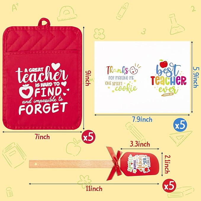 R HORSE Teacher Appreciation Gifts -5 Pack Red Funny Pot Holder Set, Heat Resistant Oven Mitt with Silicone Spatula & Greeting Card, Unique Gift for Teacher Appreciation Week Thank You Present