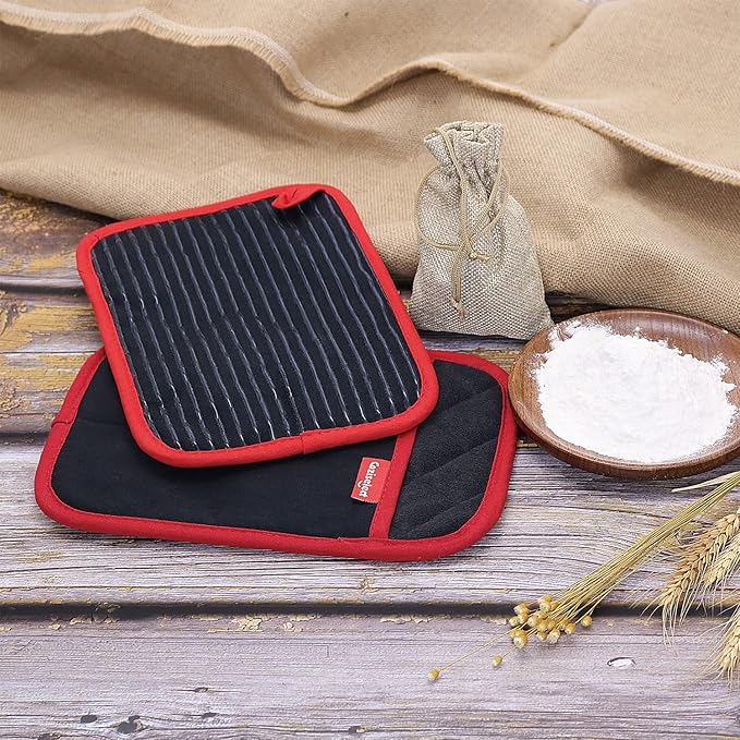 Hot Pads for Kitchen, Potholders for Kitchen Heat Resistant, Heavy Duty Pot Holders with Pockets Non Slip, Pure Cotton and Terrycloth Lining Pot Holders Set of 2, Black - Image 3