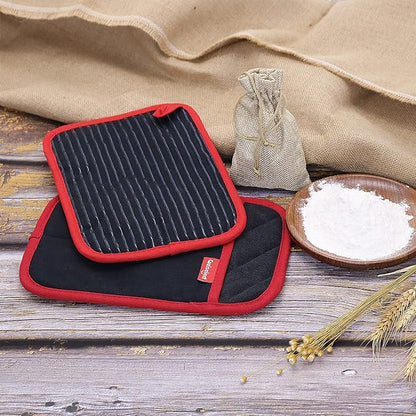 Hot Pads for Kitchen, Potholders for Kitchen Heat Resistant, Heavy Duty Pot Holders with Pockets Non Slip, Pure Cotton and Terrycloth Lining Pot Holders Set of 2, Black - Image 3