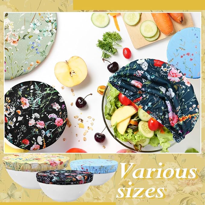 Patelai 10 Pcs Bowl Covers Reusable in 5 Size Stretch Cloth Fabric Elastic Food Storage Bowl Covers Bread Sourdough Lids for Proofing Food Fruits Leftover (Colorful,Rich Flowers) - Image 6