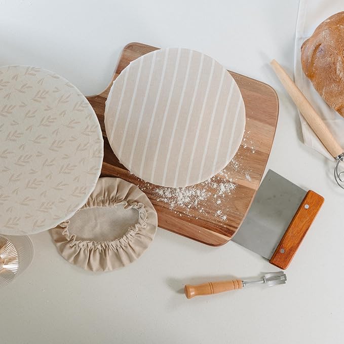 Beautiful Linen Cotton Blend Bowl Covers for Bread Proofing - Reusable Set of 3 in Varying Sizes Easily Fit Your Bowls 7" to 13" - Durable Fabric Covers, Ideal Sourdough Bread Baking Accessories - Image 9