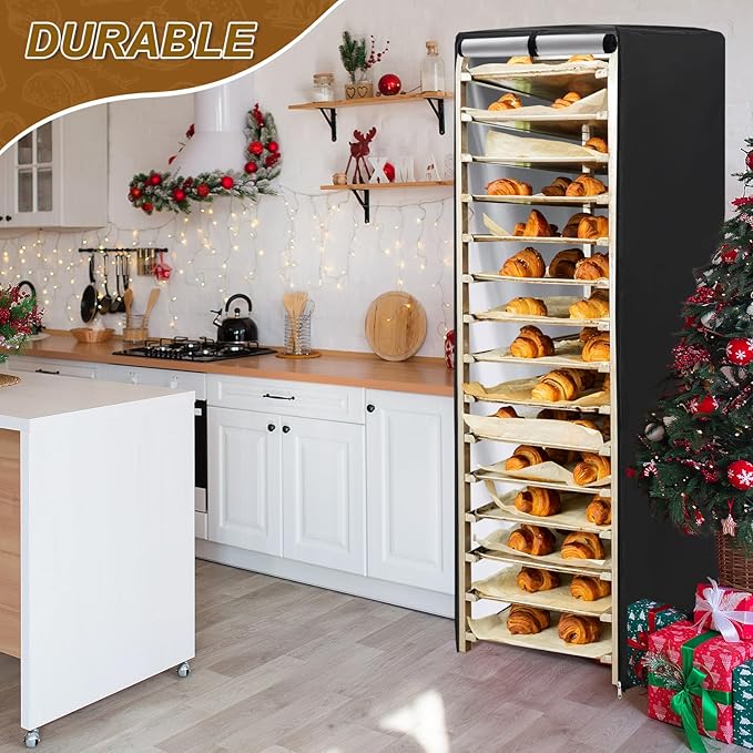 Riakrum 1 Pc Bun Pan Rack Cover Bakers Rack Cover 20 Tier Sheet for Home Kitchen Restaurant Dining Bakery 28" L x 23" W x 61" H(Black,Oxford Cloth) - Image 4