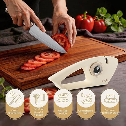 5 in 1 Knife Sharpener for Kitchen, 5-Stage with Tungsten Diamond Ceramic, for Straight & Serrated Knives and Scissors