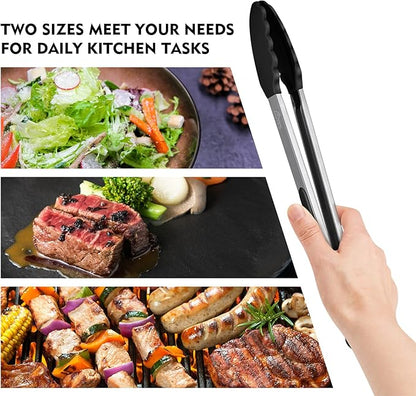 HOTEC Premium Stainless Steel Locking Kitchen Tongs with Silicon Tips, Set of 2-9" and 12" - Image 6