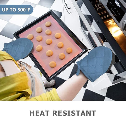 1 Pair Short Oven Mitts - Silicone Kitchen Oven Gloves High Heat Resistant 500℉, Mini Oven Mits with Non-Slip Grip Surfaces and Hanging Loop for BBQ, Baking, Cooking and Grilling (Bule) - Image 2