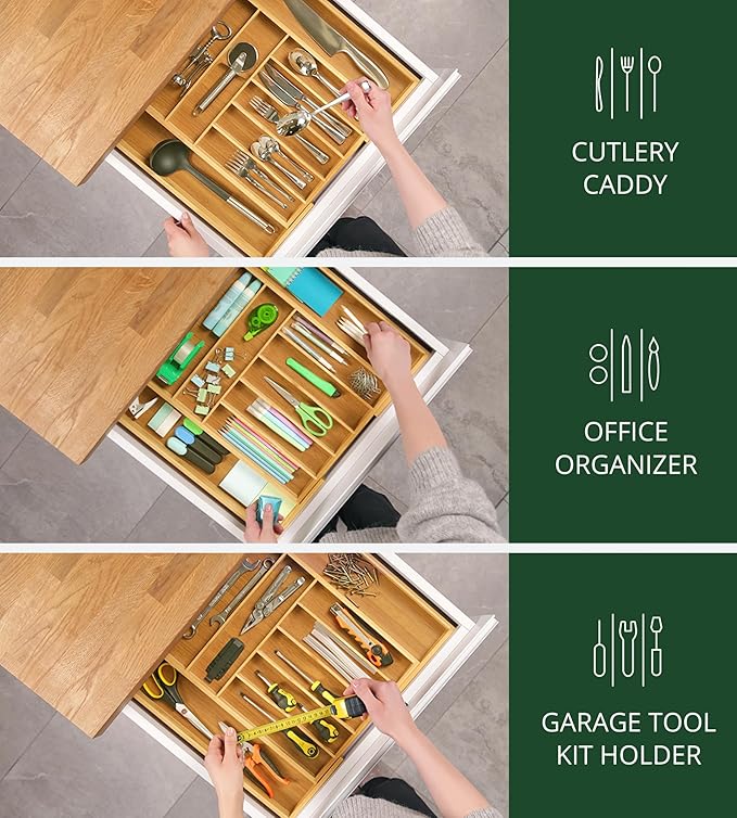 ROYAL CRAFT WOOD Luxury Bamboo Kitchen Drawer Organizer - Silverware Organizer, Utensil Holder & Cutlery Tray Drawer Dividers for Flatware (9 Slot, Natural) - Image 7