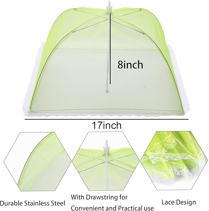 6 Pack Colored Mesh Food Cover Tents by Winknowl, Reusable and Collapsible Large 17" Pop-Up Food Net Protector Umbrella for BBQ, Picnics, Parties, Outdoor - Image 2