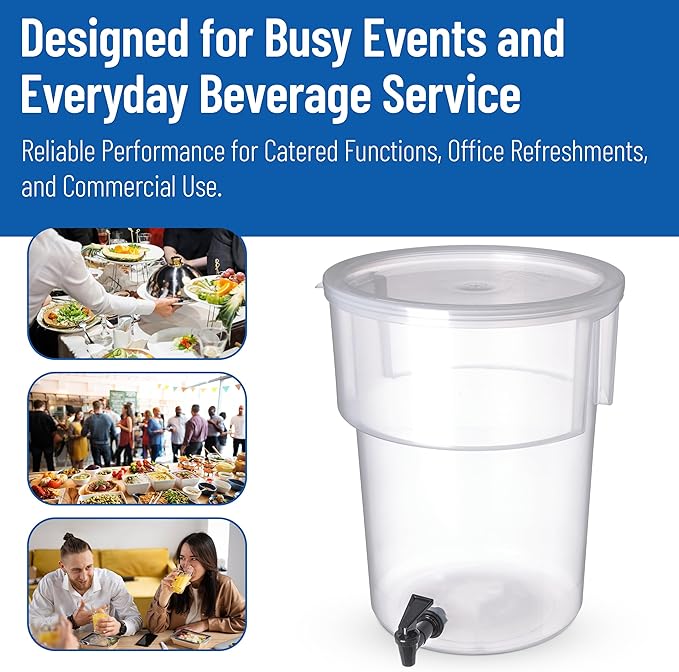 Carlisle FoodService Products Round Beverage Dispenser Drink Dispenser with Spigot for Catering, Plastic, 5 Gallons, Clear - Image 7