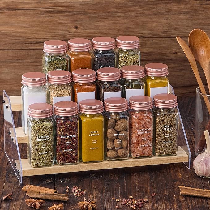 36 Pcs Glass Spice Jars with Labels and Pink Metal Caps, 4oz Empty Spice Containers with Shaker Lids, Funnel, Pen,Seasoning Storage Bottles for Spice Rack, Cabinet, Drawer - Image 5
