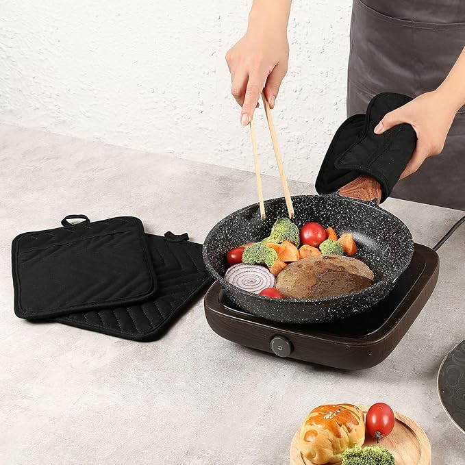 Oven Pot Holder with Pocket Cotton Heat Resistant Coaster Potholder Kitchen Hot Pad Oven Mitts for Cooking Square 7"x9"Set of 5 (Black) - Image 6