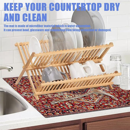 Boho Vintage Ethnic Dish Drying Mat for Kitchen Counter Persian Original Tribal Drying Pad Absorbent Dish Drainer Rack Mats Draining Pad - Image 5
