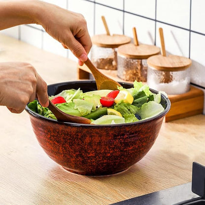 HASENSE Serving Bowls, 84 Ounce Ceramic Mixing Bowls Set of 2 for Kitchen, Large Salad Nesting Bowls for Cooking,Baking,Soup,Pasta,Fruit, Microwave & Dishwasher Safe(Red)