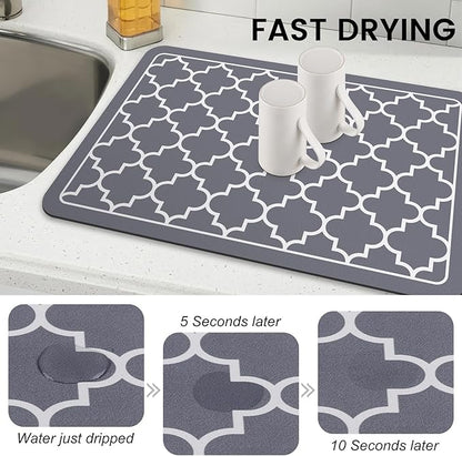 WISELIFE Dish Drying Mat Super Absorbent Drying Mat Large Dish Drying Mats for Kitchen Counter Easy Clean Dish Mat Kitchen Drying Mat16"x 24" Stylish Grey - Image 3