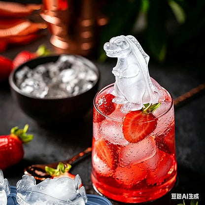 Dinosaur Ice Cube Tray Mold - 3D Dino Shape Ice Cube Trays, Cute Monster Ice Cube Molds for Whiskey Bourbon, 4-Hole Large Fun Shapes Ice Cube Trays with Lid, Funny Dinosaur Gifts for Lovers Women Men
