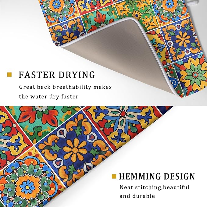 Mexican Tiles Dish Drying Mat for Kitchen Counter Absorbent Microfiber Dish Drying Pad Kitchen Gadgets Multi-use - Image 3