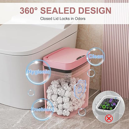 Vanpopubs 2 Pack 2.7 Gal Bathroom Trash Can with Lid, Automatic Trash Can Small Smart Garbage Can Touchless, Slim Motion Sensor Waterproof Plastic Trash Bins for Bedroom Office Kitchen Toilet Pink - Image 7