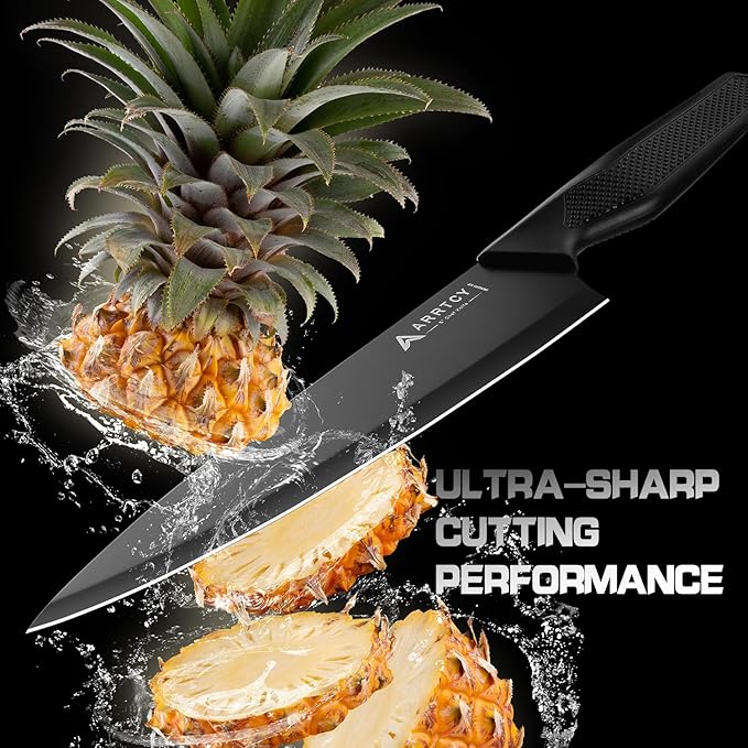 Knife Set with Block - Kitchen Knife Set German High-Carbon Steel - 15-Piece with Built-in Sharpener & Dishwasher Safe - Ergonomic Anti-Slip Handles,Black,Gift Box Included - Image 4